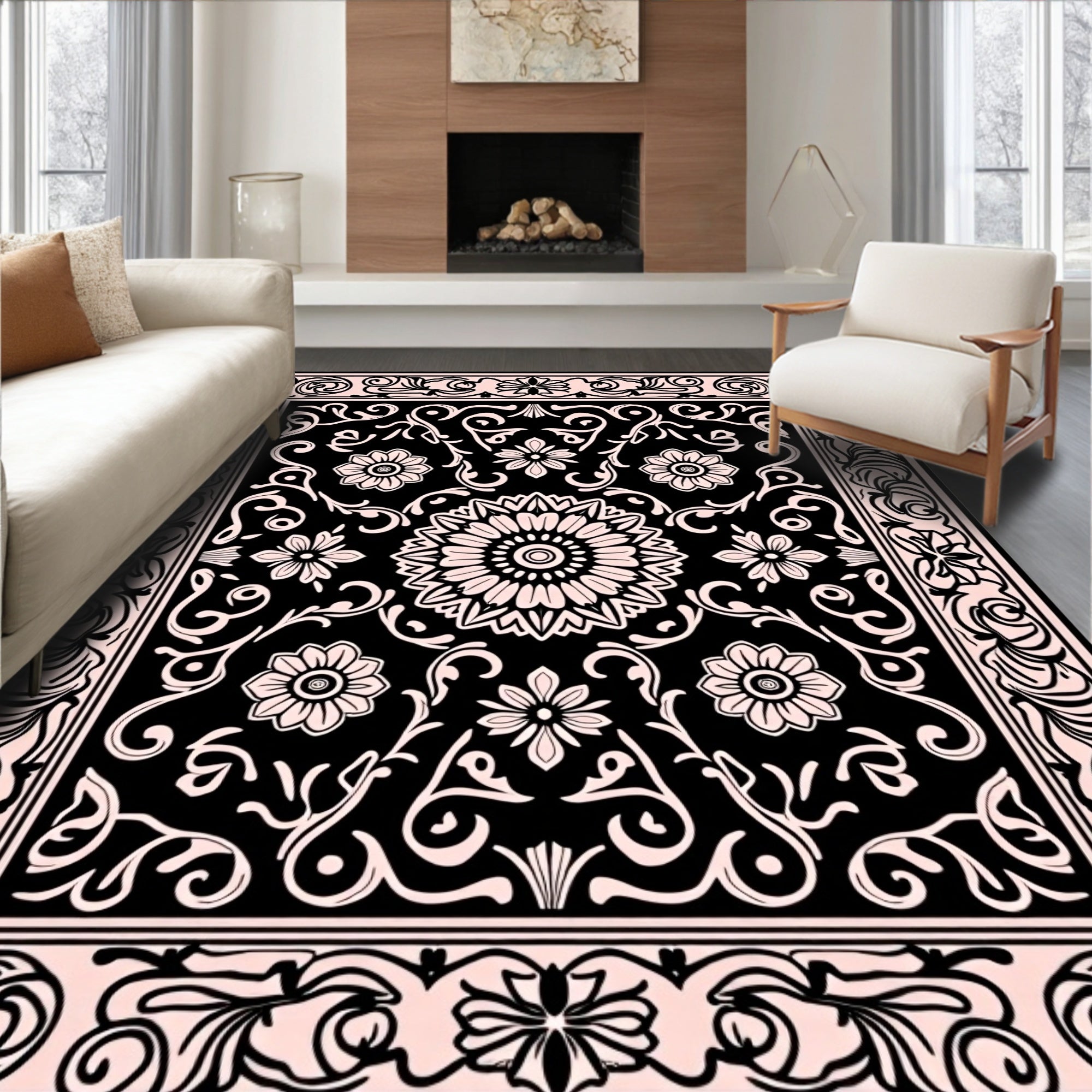 Classic Floral Vine Mandala Pattern Rug