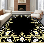 Golden Floral Frame with Petal Accents Rug