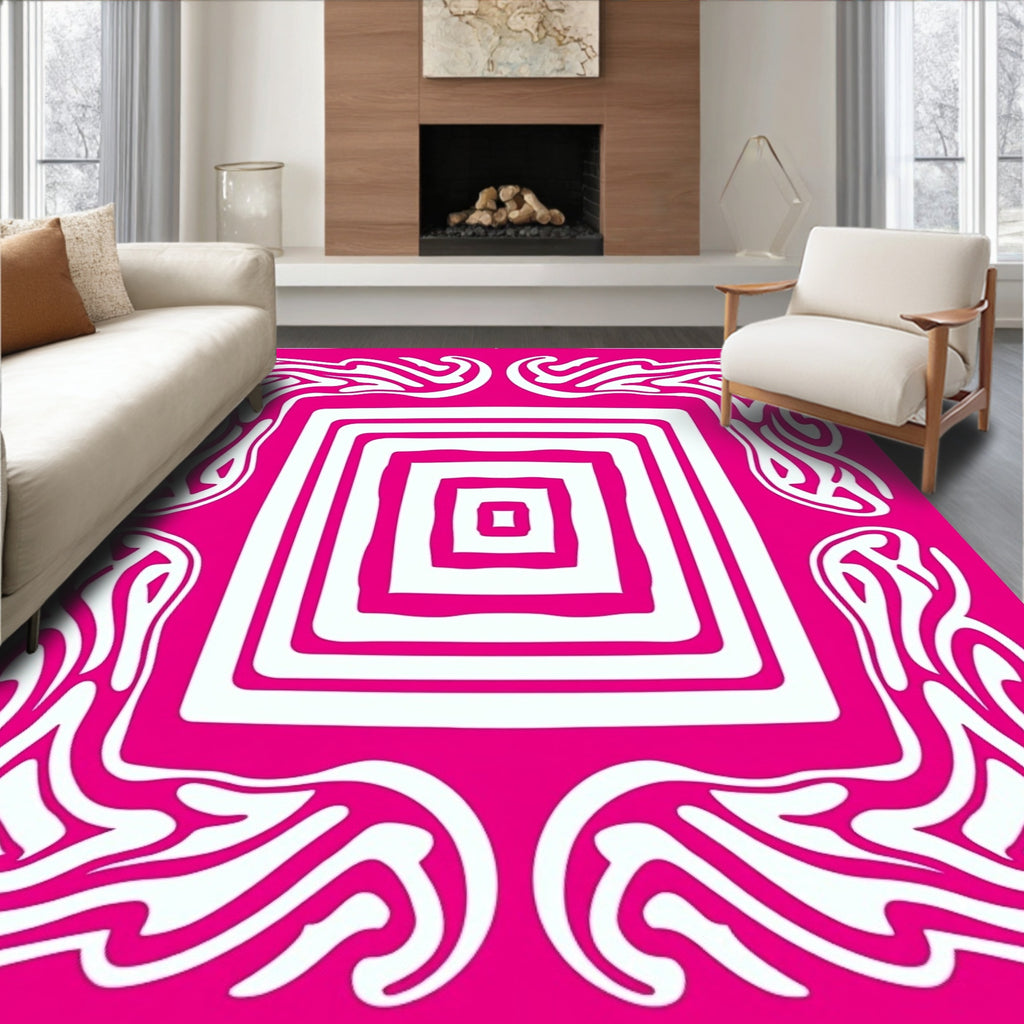 Swirls Geometric Pink White Design Rug