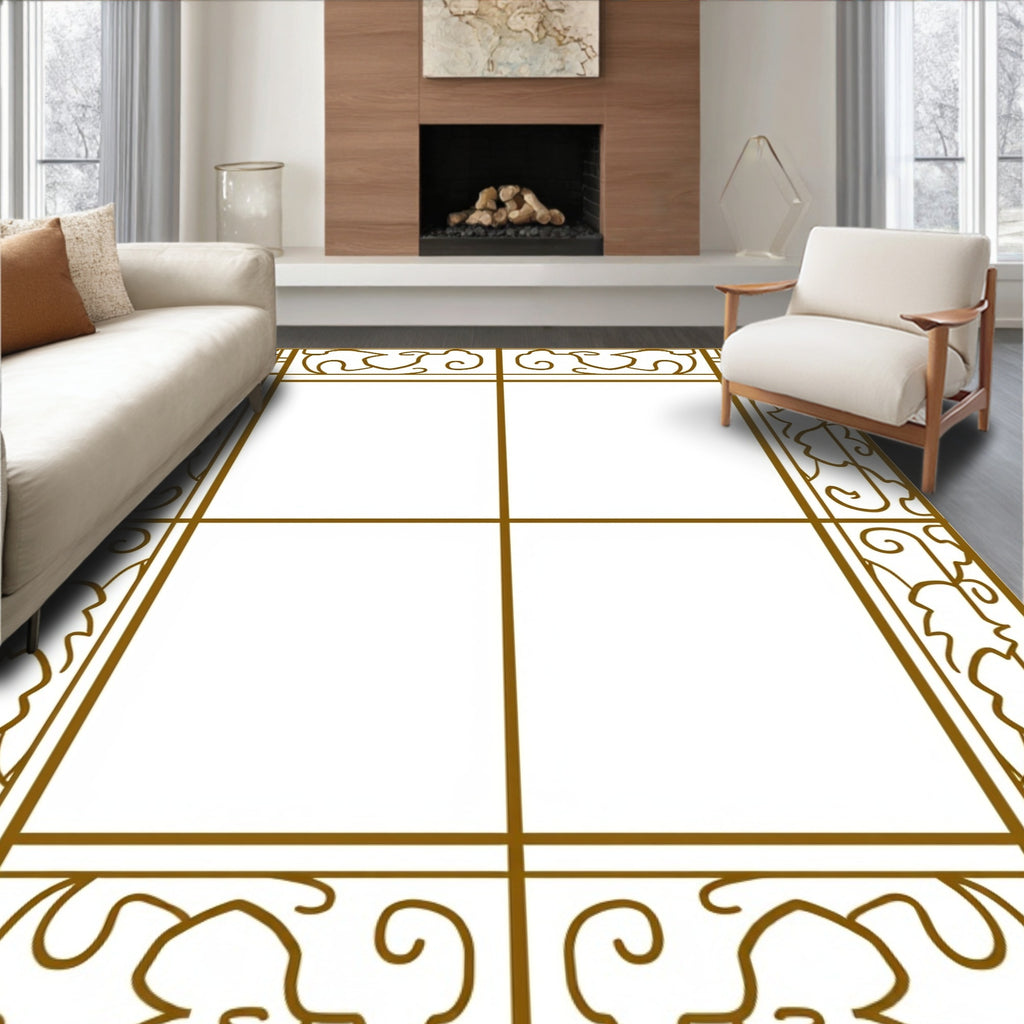 Elegant Ornate Floral Border Design Rug