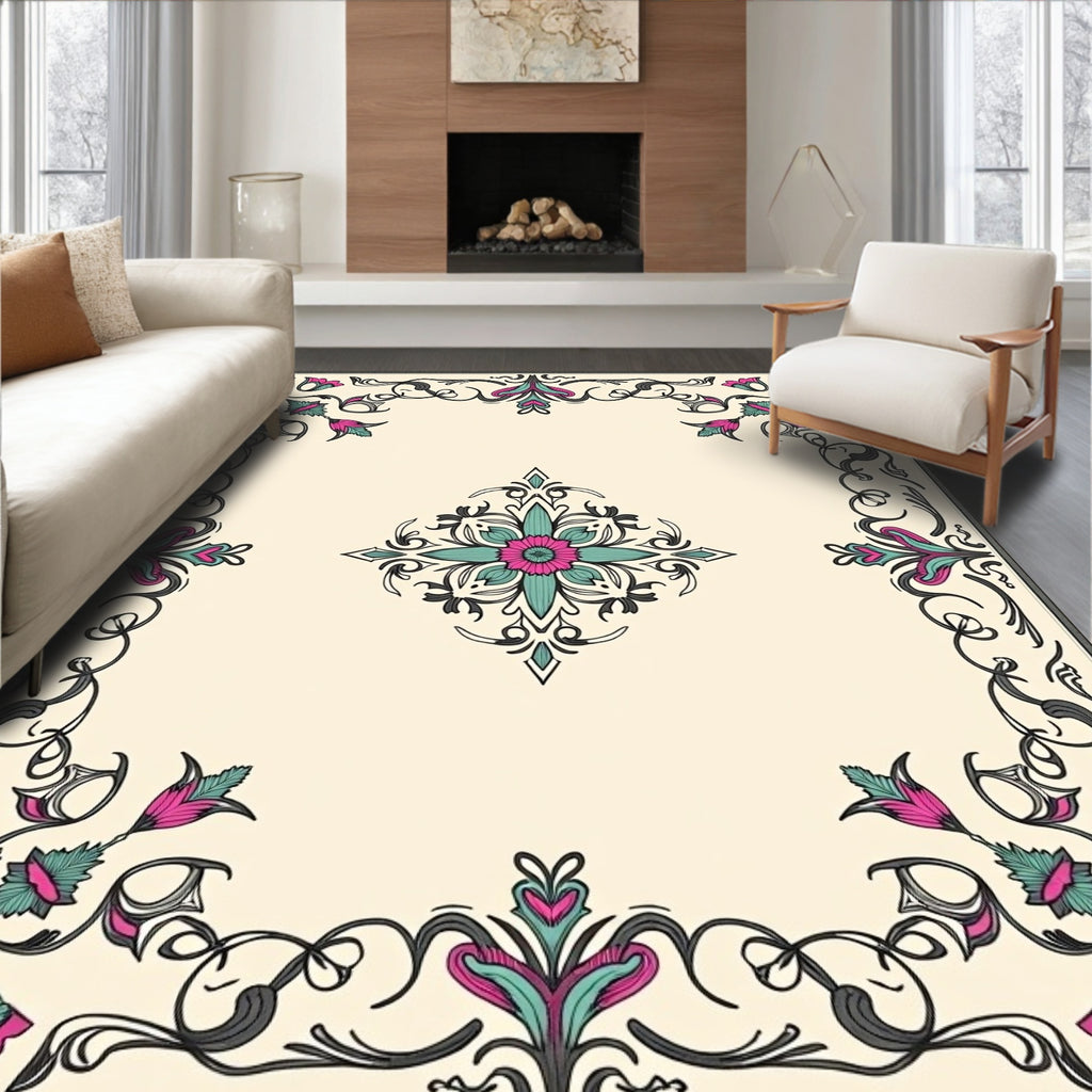 Ornate Floral Scrollwork Design Rug