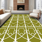 Geometric Olive White Lattice Pattern Rug