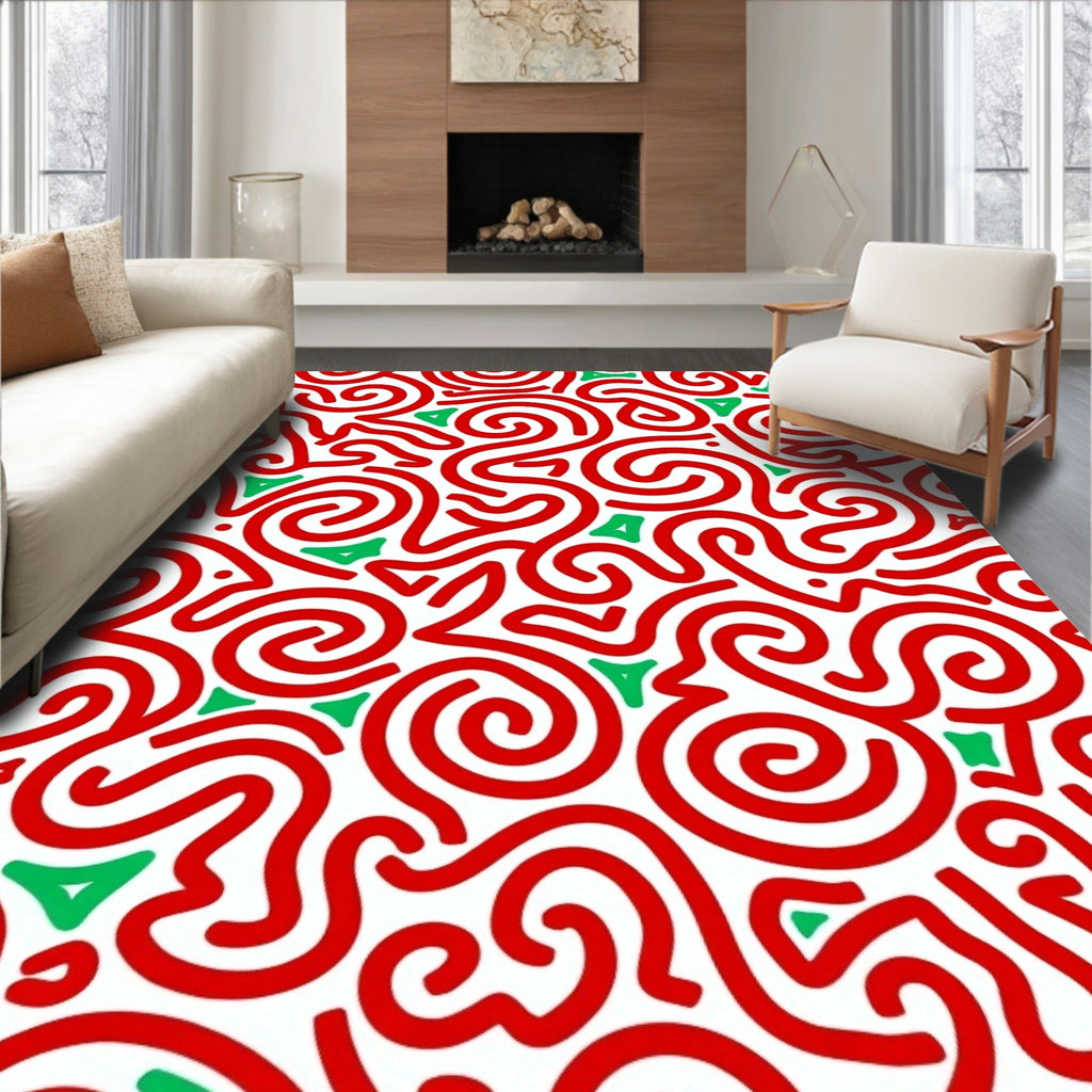 Red Green Swirl Pattern Rug