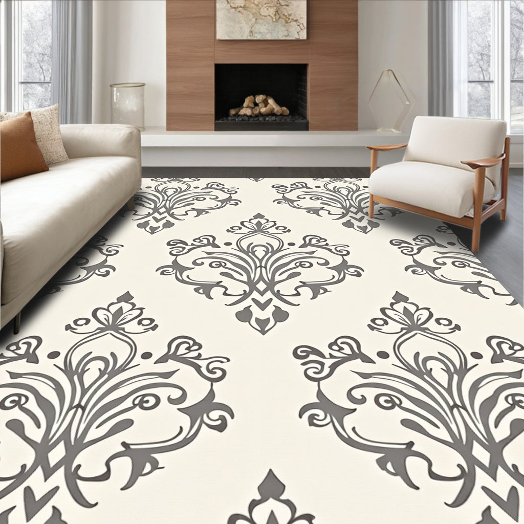 Classic Damask Floral Pattern Rug