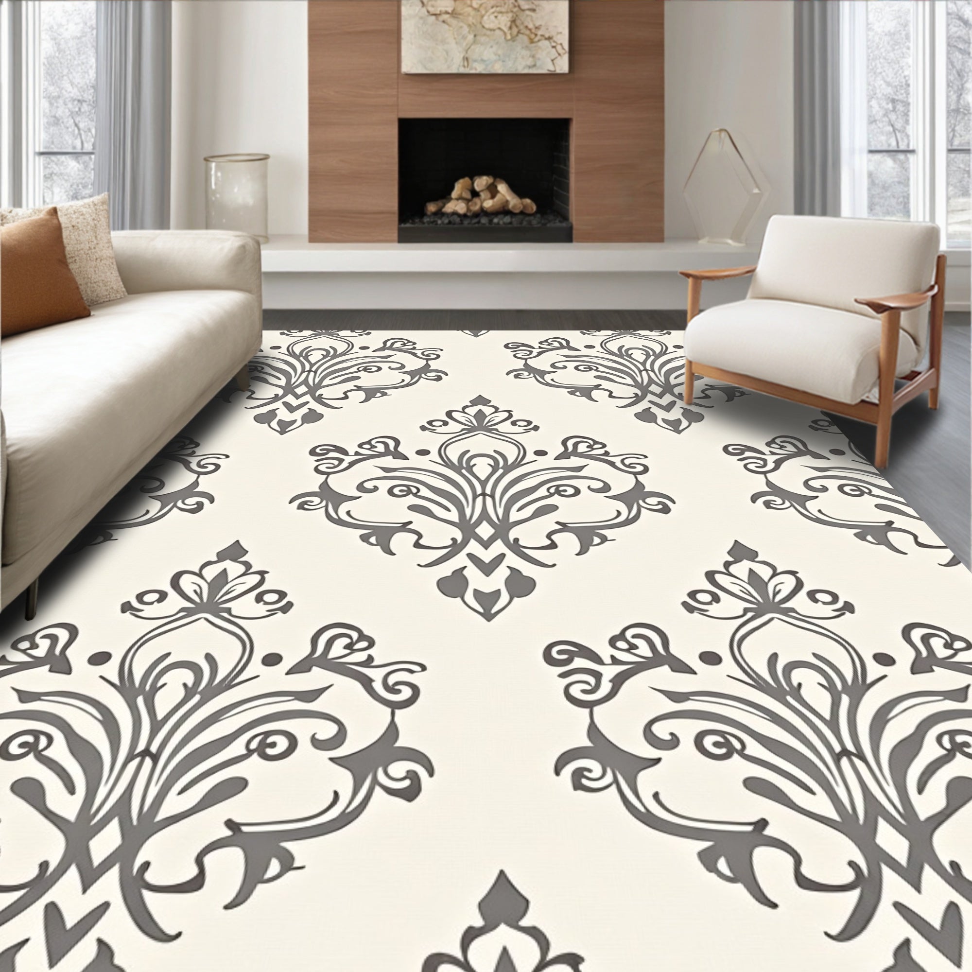 Classic Damask Floral Pattern Rug