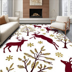Burgundy Deer Forest with Gold Snowflakes Rug