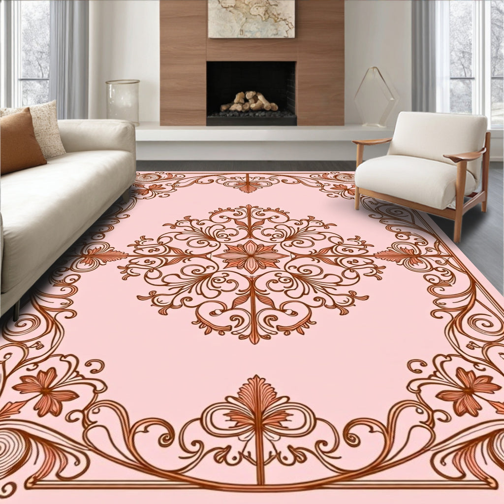 Ornate Flourish Scrollwork Floral Pattern Rug