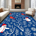 Crimson Cardinals Snowman Winter Branches Rug