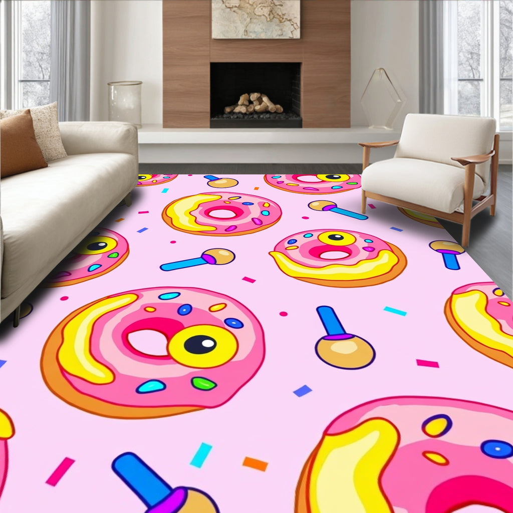 Whimsical Pink Donut Pattern Rug