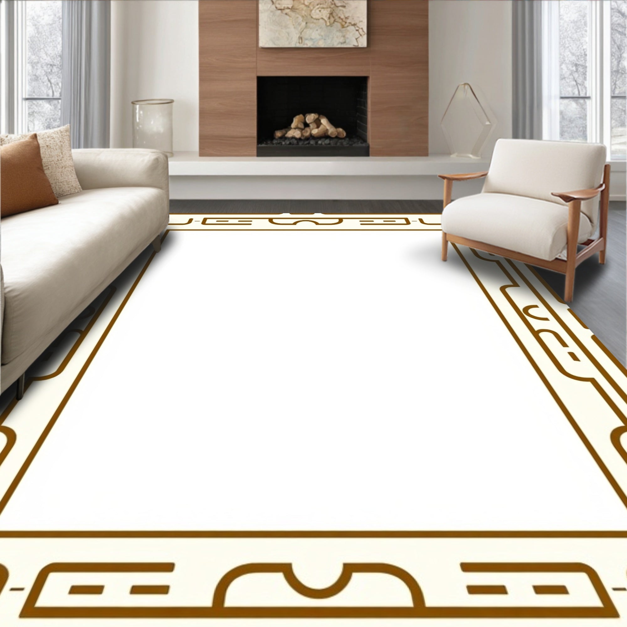 Modern Geometric Gold Border Rug