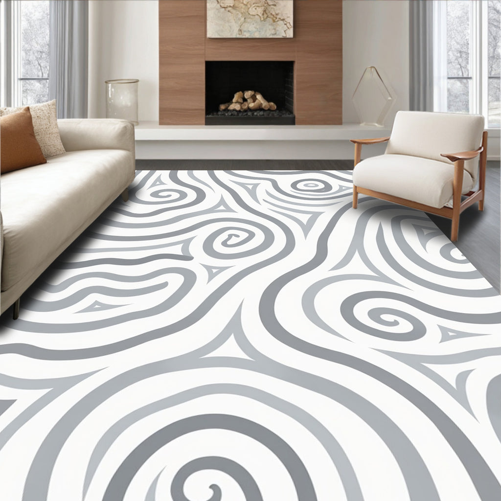 Swirling Gray Curve Pattern Rug