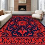Classic Red Navy Floral Ornamental Rug