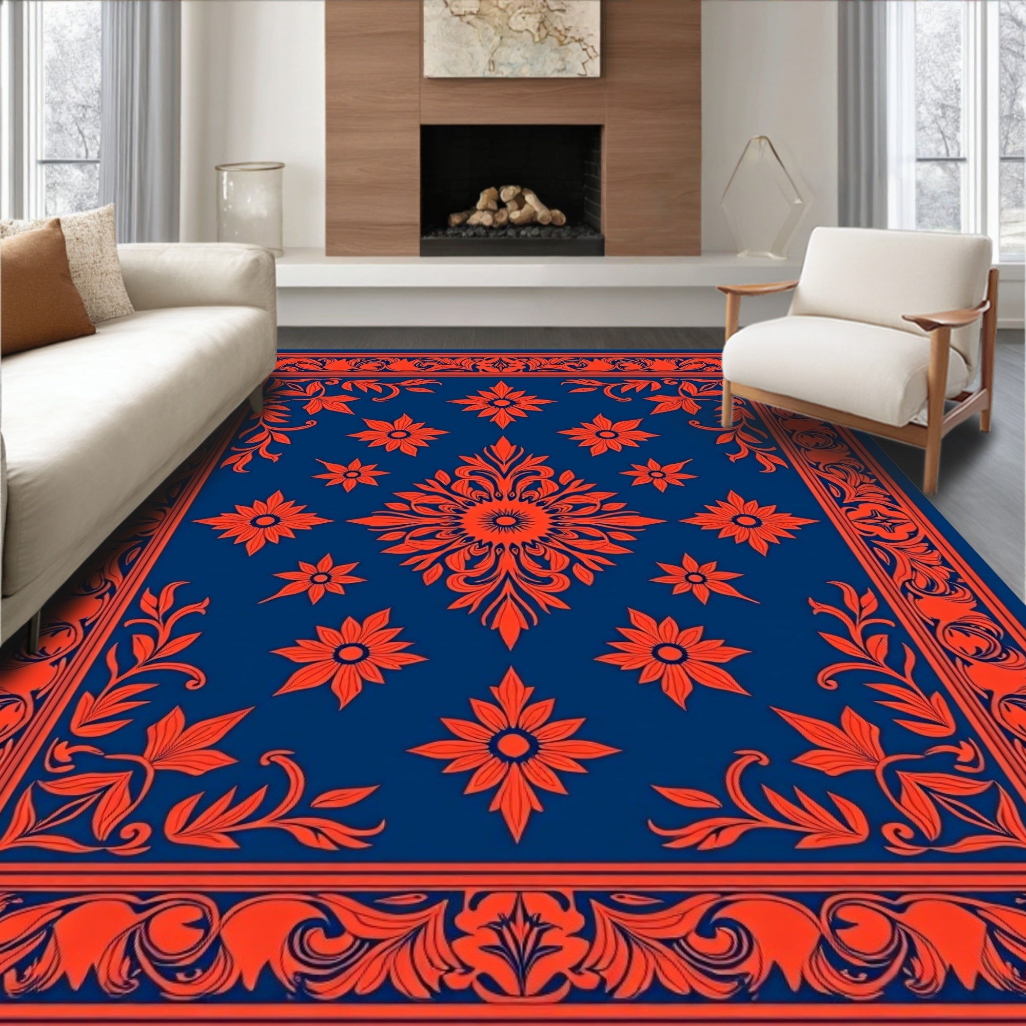 Ornate Floral Scrollwork Pattern Rug