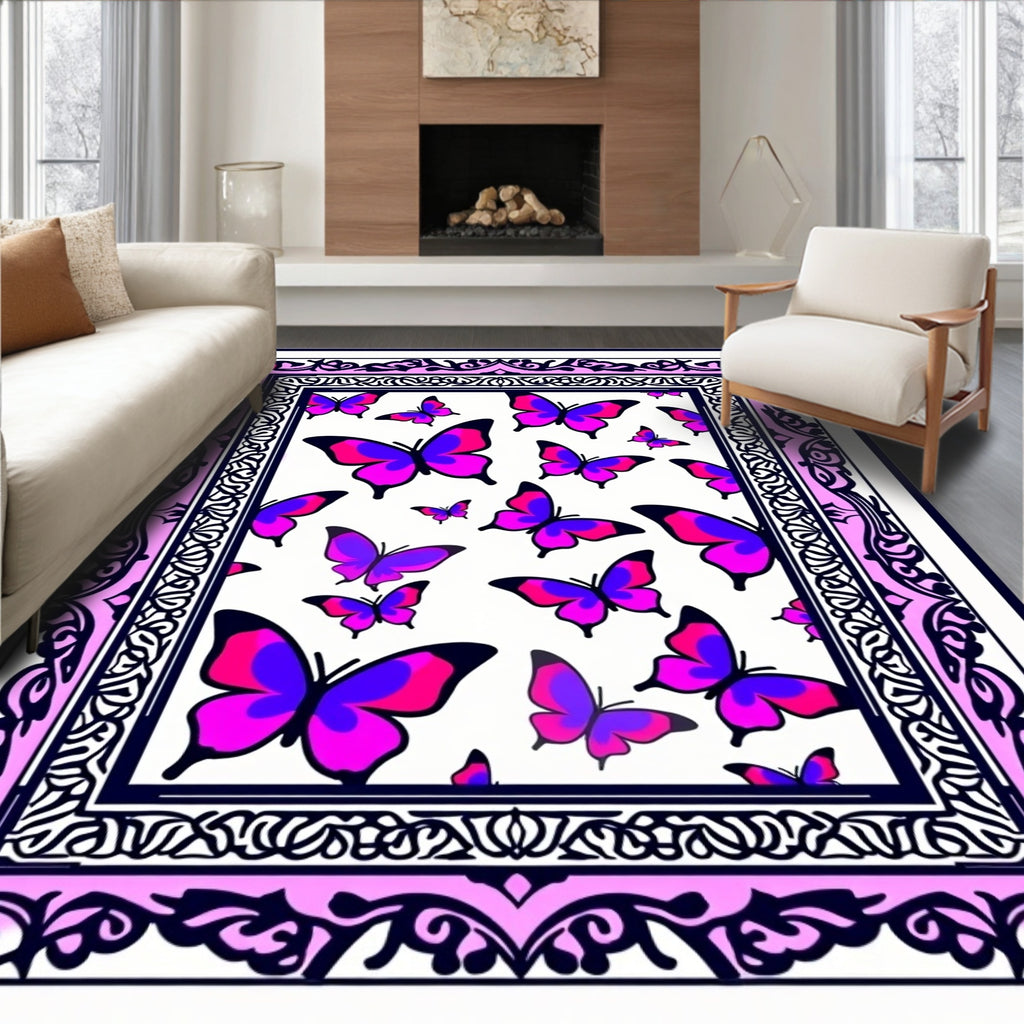 Vibrant Butterfly Garden Border Rug