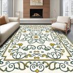 Ornate Green Yellow Floral Scroll Rug