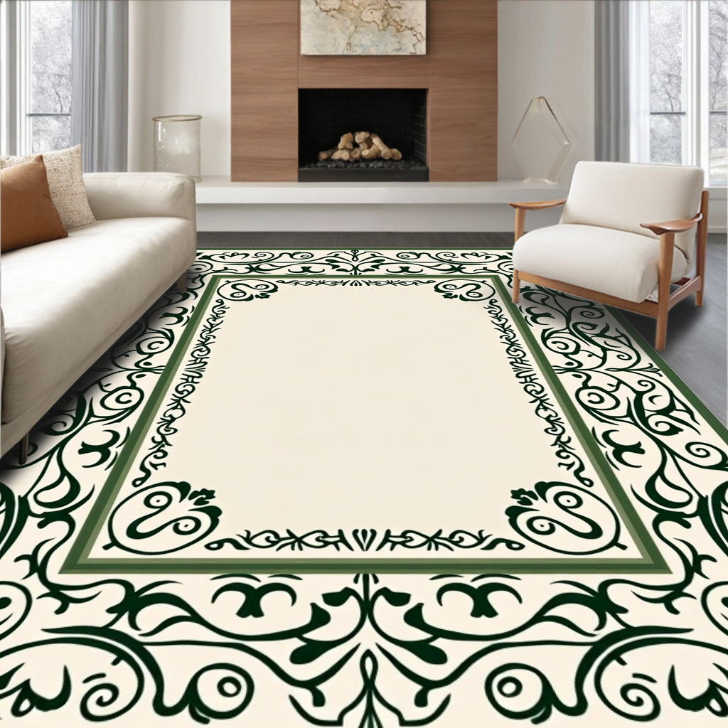 Green Scrollwork Elegant Ornate Rug