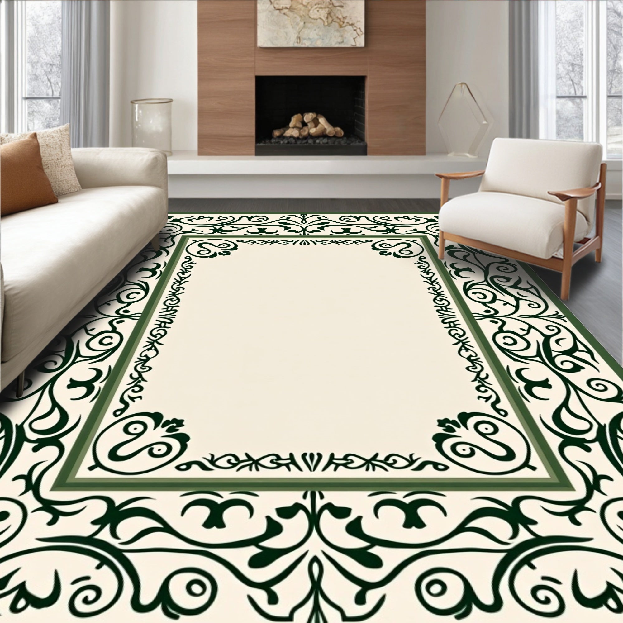 Green Scrollwork Elegant Ornate Rug