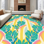 Vibrant Teal Leaf Rainbow Abstraction Rug