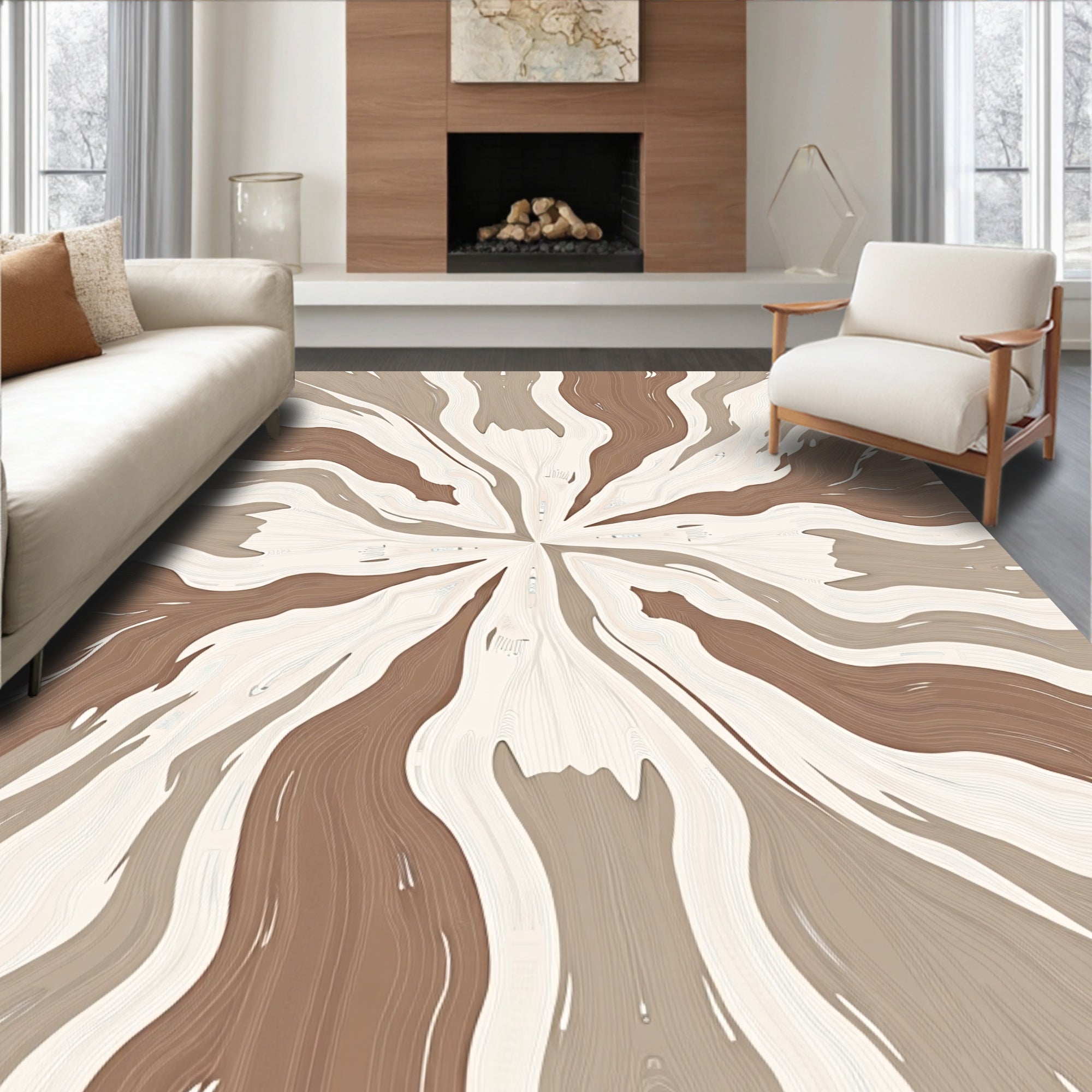 Neutral Tonal Wavy Organic Pattern Rug