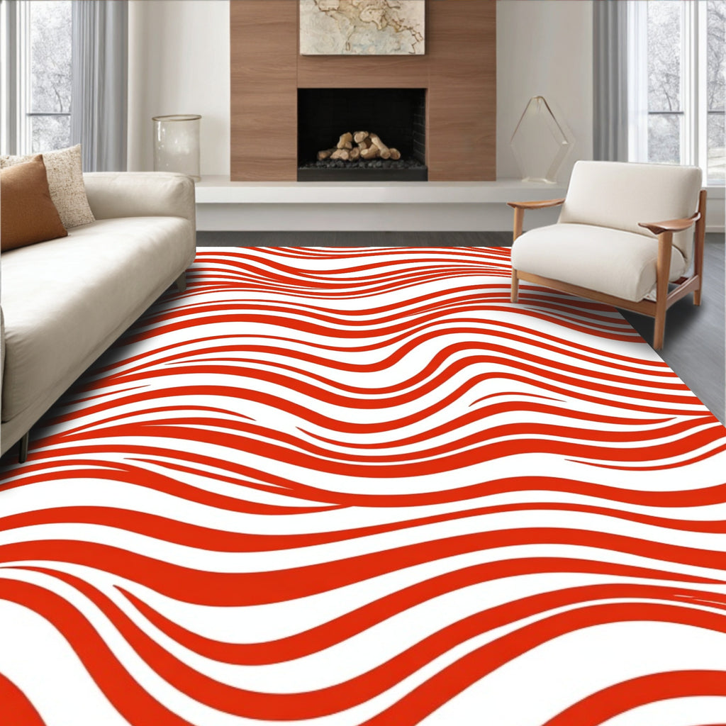 Striped Red Wave Pattern Rug