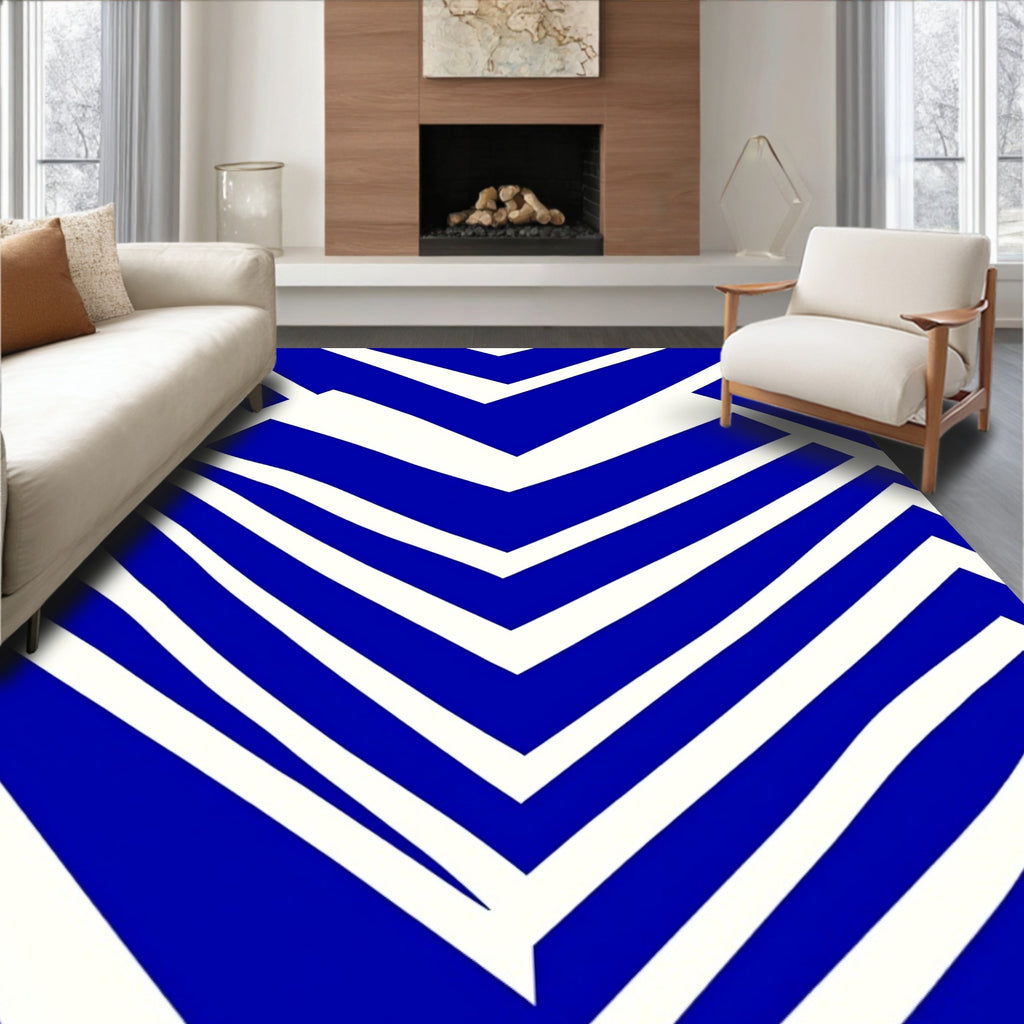 Bold Blue White Angle Pattern Rug