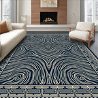 Deep Navy Cream Swirling Marble Border Rug