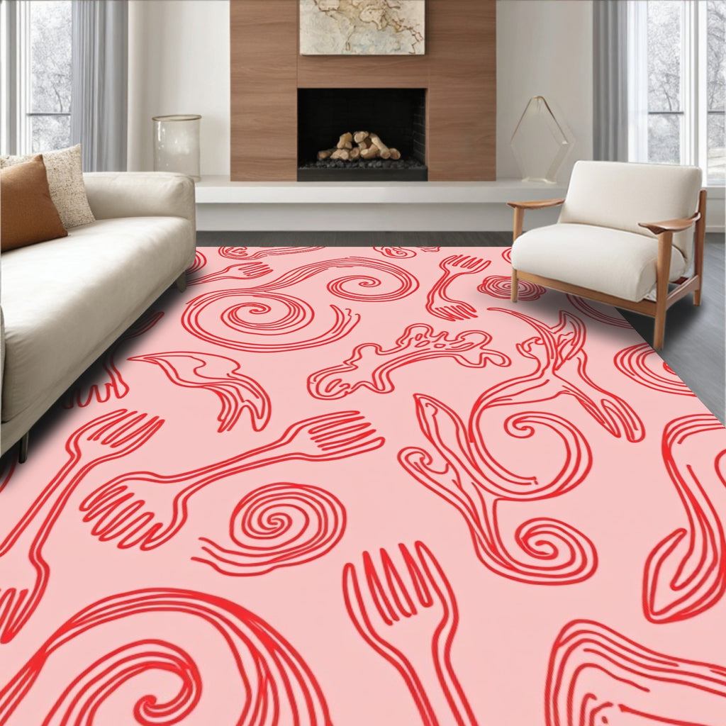 Whimsical Red Utensil Swirl Rug