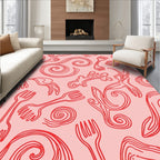 Whimsical Red Utensil Swirl Rug