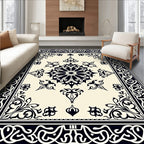 Classic Black Floral Medallion Border Rug