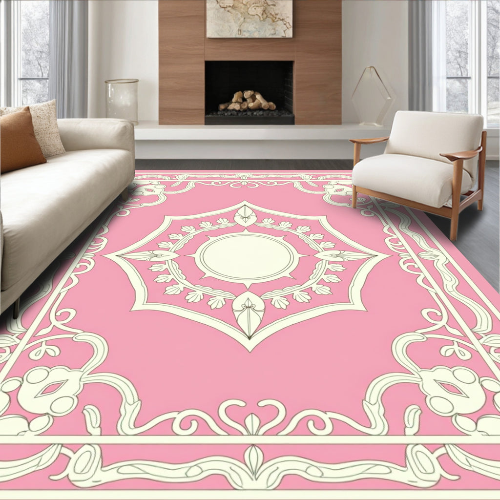 Ornate Pink Floral Geometric Rug