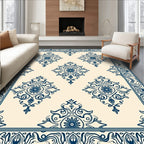 Classic Blue Floral Damask Design Rug