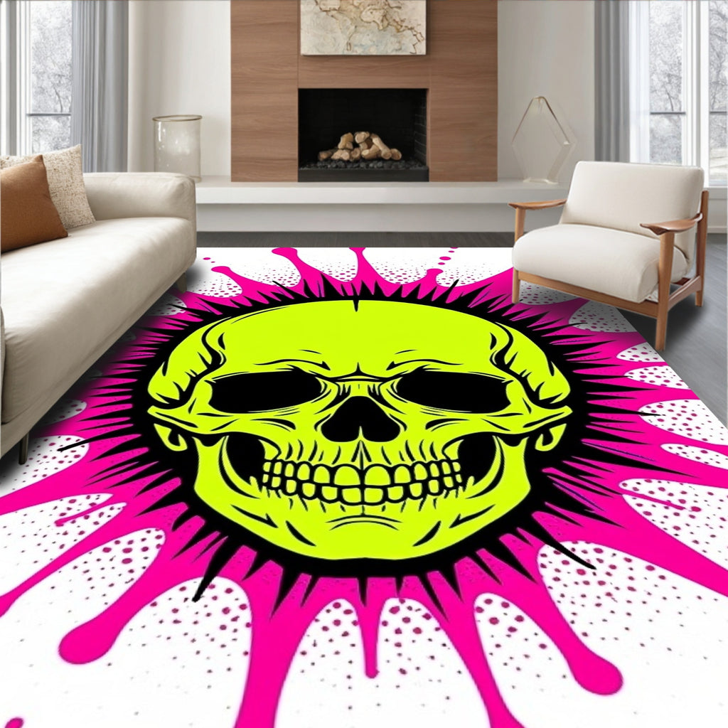 Bold Neon Yellow Skull Burst Rug