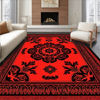 Bold Red Black Floral Ornamental Rug