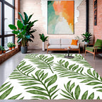 Green Tropical Leaf Print Rug