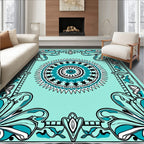 Ornate Teal and Black Floral Mandala Rug