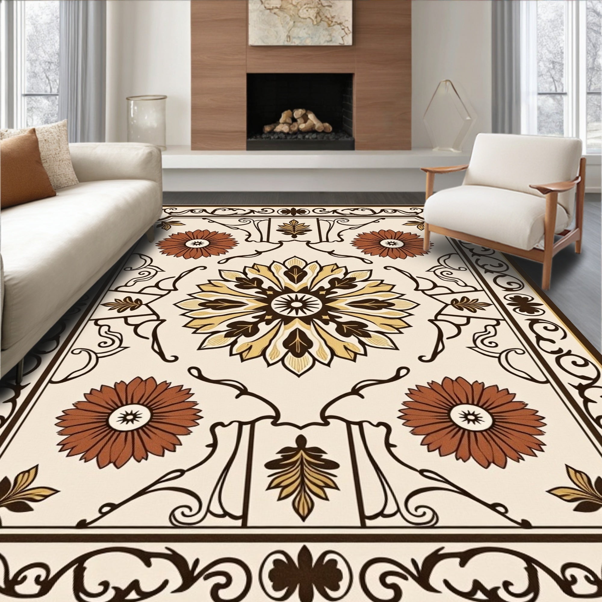 Central Floral Medallion with Border Rug