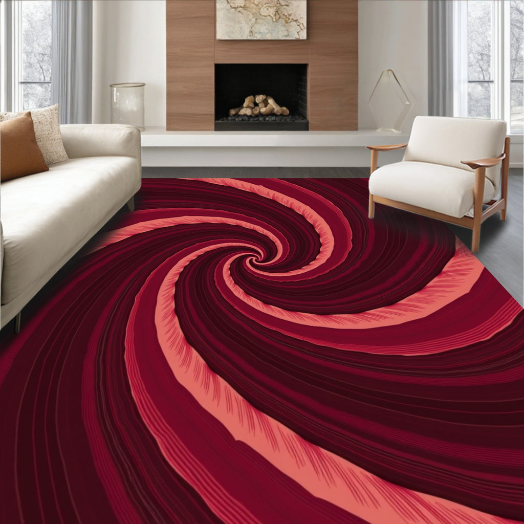 Deep Red Infinite Swirl Pattern Rug