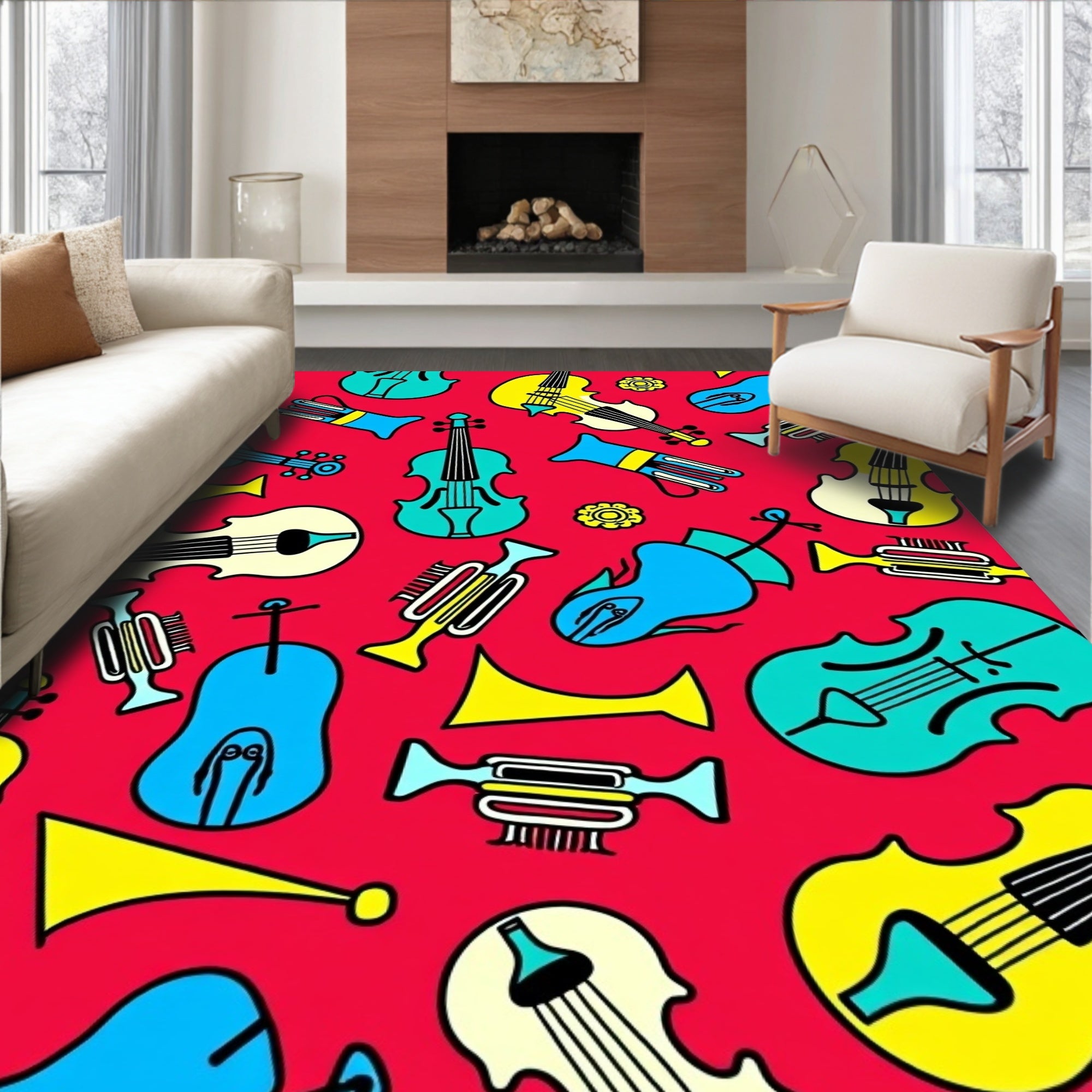 Colorful Musical Instruments Pattern Design Rug