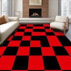 Bold Red Black Checkerboard Pattern Rug