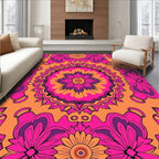 Vibrant Pink Orange Mandala Flowers Rug