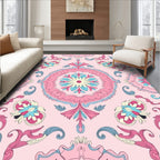 Pastel Pink Floral Medallion Swirl Rug