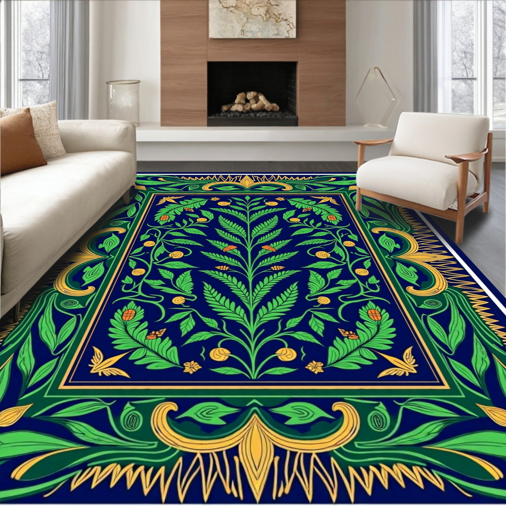 Deep Blue Emerald Garden Foliage Rug