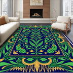 Deep Blue Emerald Garden Foliage Rug