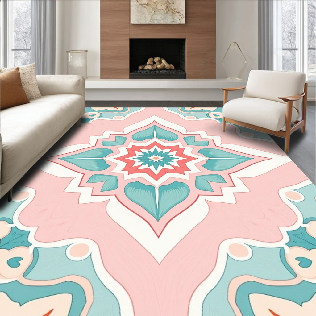 Pastel Floral Medallion Pattern Rug