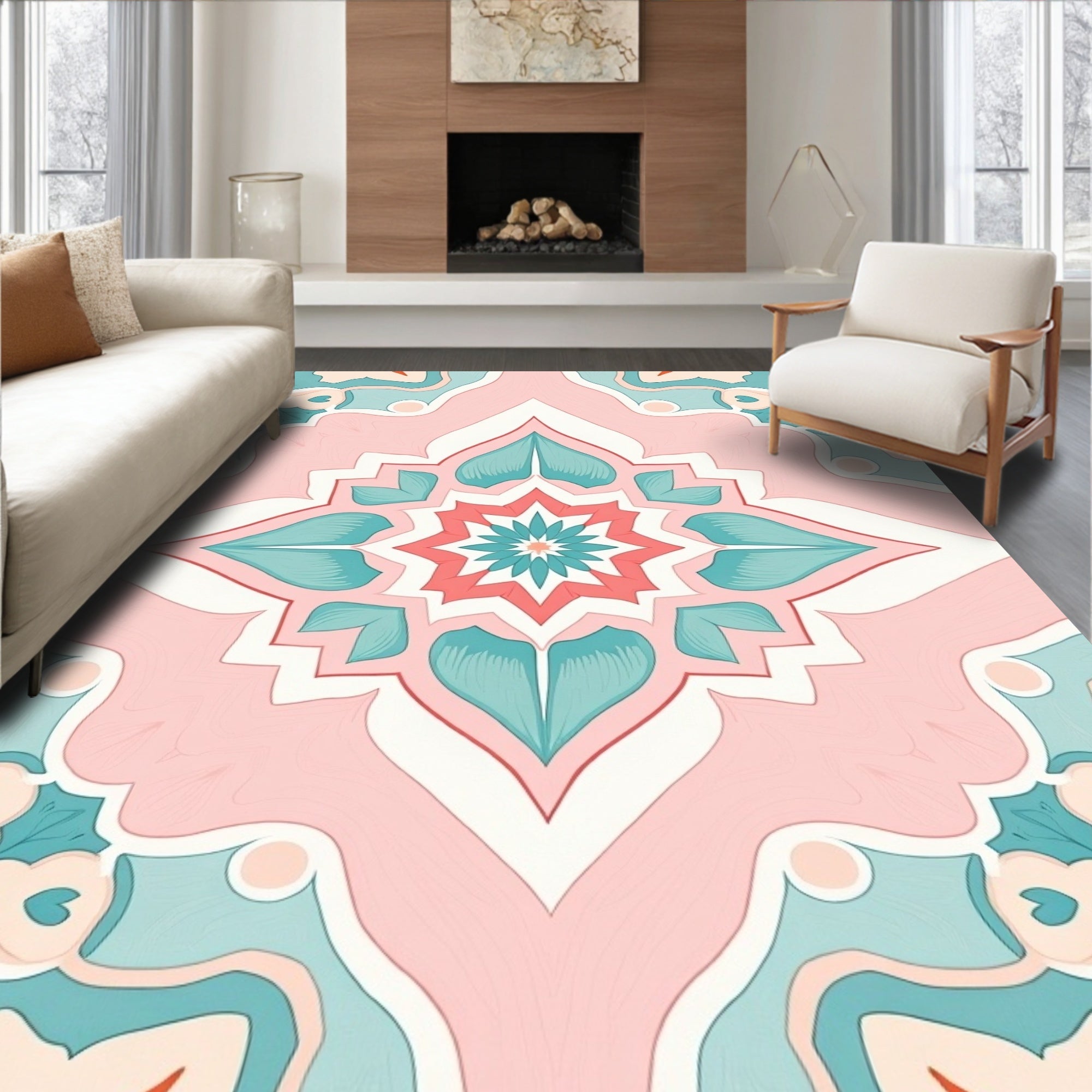Pastel Floral Medallion Pattern Rug