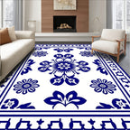 Elegant Blue Floral Motif Decor Rug