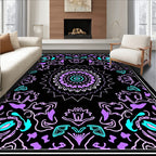 Vibrant Purple Teal Mandala Black Rug