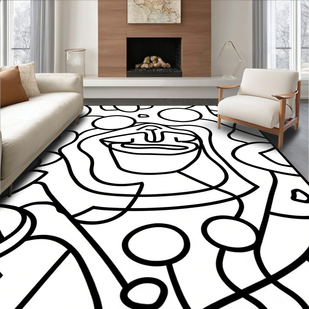 Groovy Abstract Face Line Art Rug