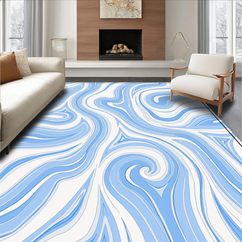 Blue Swirl Marble Pattern Rug