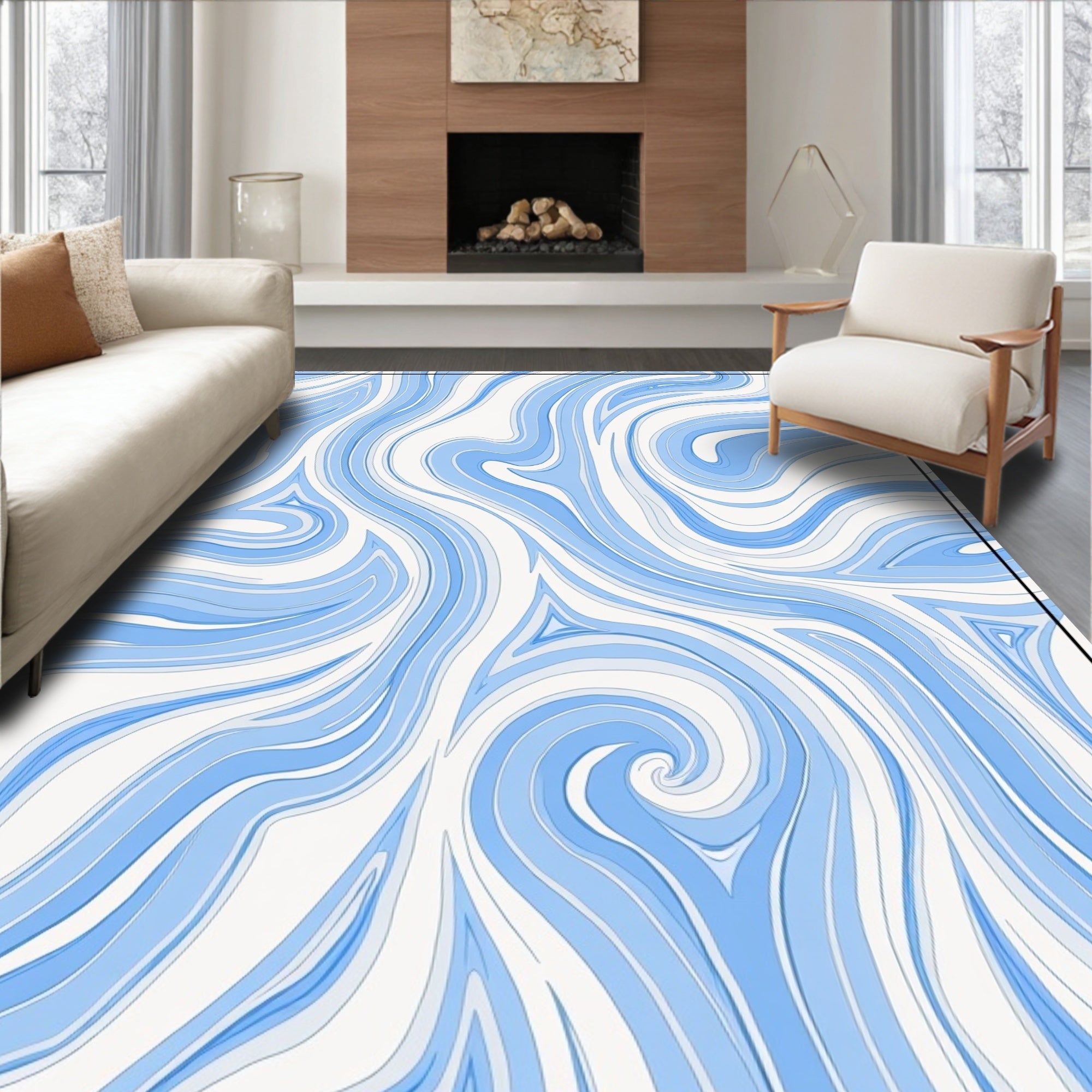 Blue Swirl Marble Pattern Rug